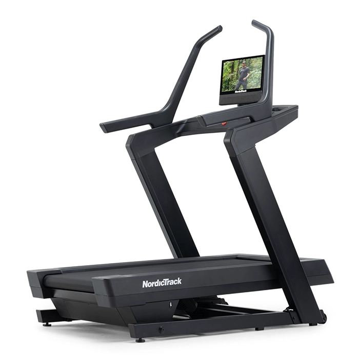 A person running on the NordicTrack X16 Treadmill, showing its 16-inch touchscreen display A person running on the NordicTrack X16 Treadmill, showing its 16-inch touchscreen display