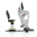 A close-up of the SCIFIT Total Body Seated Exerciser PRO2 premium seat, highlighting its adjustability, swivel feature, and the 360° Therapist Assist Pedals