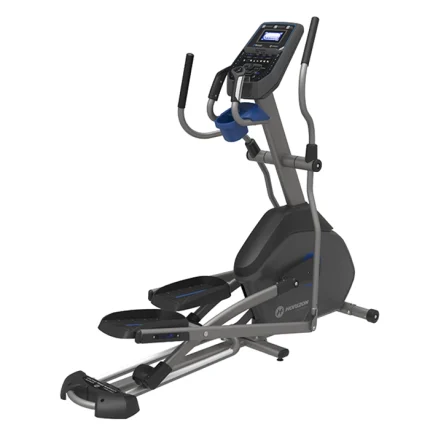 A person exercising on the Elliptical 7.0 AE Horizon, highlighting its ergonomic motion and console