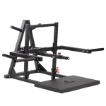 A person performing a Lower Body Belt Squat Machine, with the weight loaded and the nylon belt positioned around their hips
