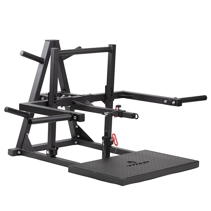 A person performing a Lower Body Belt Squat Machine, with the weight loaded and the nylon belt positioned around their hips A person performing a Lower Body Belt Squat Machine, with the weight loaded and the nylon belt positioned around their hips