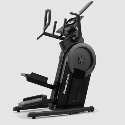 A person performing a low-impact stair-stepping workout on the NEW Step Climber NordicTrack, showing its 10-inch touchscreen