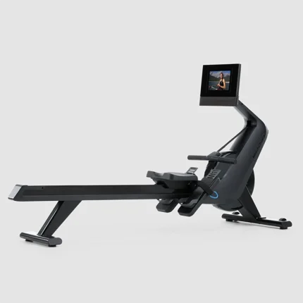A person rowing on the Rower NEW RW700 NordicTrack, showing its 10-inch touchscreen display