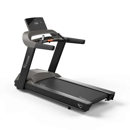 A sleek Treadmill T600 Vision, showcasing its modern design and bright white LED console