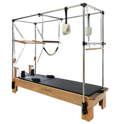 Activemine Pilates Combo Cadillac Machine with heavy duty reformer frame and chrome trapeze tower
