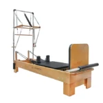 Activemine Pilates Tower Reformer Machine with solid hornbeam wood frame and chromium tower