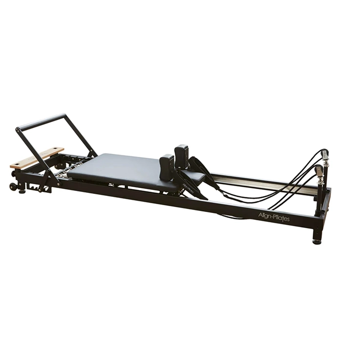 Align Pilates R8 Pro Reformer featuring retro geometry and black steel frame Align Pilates R8 Pro Reformer featuring retro geometry and black steel frame