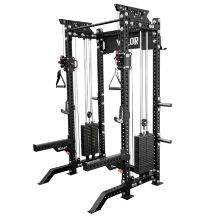 Compact Cable Functional Trainer with dual 200 lb weight stacks and 3x3 steel frame