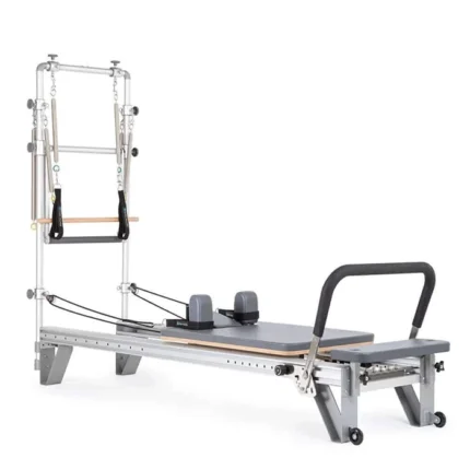 Elina Pilates Mentor Reformer with Tower in sleek aluminum and maple wood