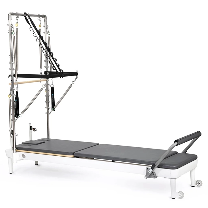 Elina Pilates Nubium Reformer with Tower in white aluminum finish Elina Pilates Nubium Reformer with Tower in white aluminum finish