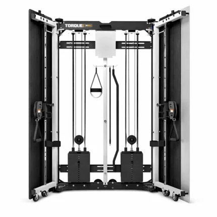 F9 Wall Mounted Functional Trainer 225 LB with dual 225 lb stacks and doors open for a full-body workout