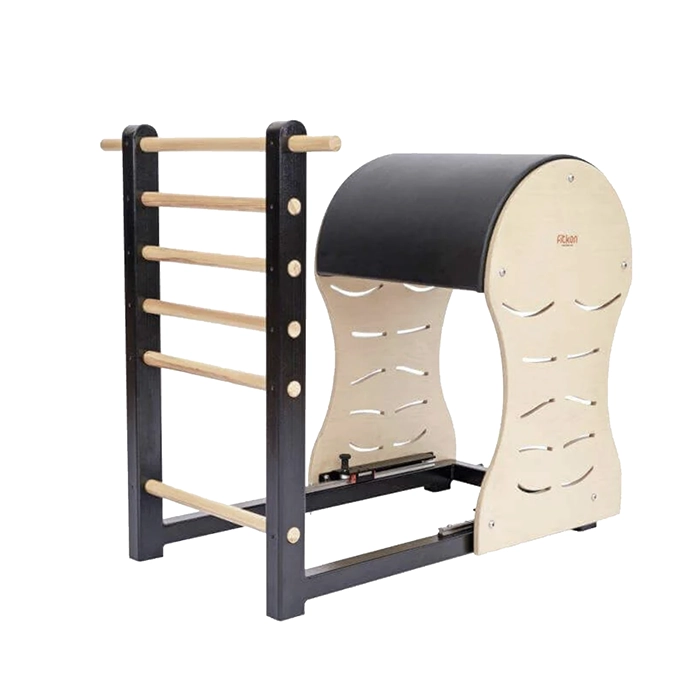 Fitkon Pilates Ladder Barrel with premium wood frame and black cushioned barrel Fitkon Pilates Ladder Barrel with premium wood frame and black cushioned barrel