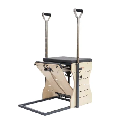 Fitkon Pilates Wunda Chair featuring premium wood frame and black padded seat