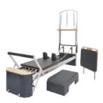 Fitkon Pro Plus Reformer with Tower with Tower featuring premium wood base and stainless steel tower