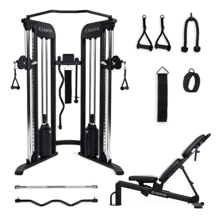 Front view of the Centr 2 Fully Loaded Bundle featuring the functional trainer and adjustable bench