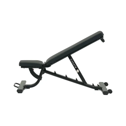 Front view of the Centr Flat Incline Decline Workout Bench set in a flat position