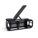 Front view of the Centr Fusion Bench Adjustable Workout showing its adjustable back pad and compact footprint