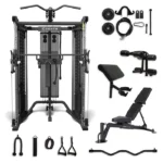 Front view of the Centr SF6 Fully Loaded Bundle featuring the functional trainer, Smith bar, and adjustable bench