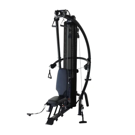 Front view of the Inspire Fitness M1 Multi Gym set up in a compact home gym space