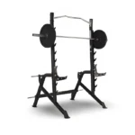 Front view of the Inspire Fitness Squat Rack set up in a home gym