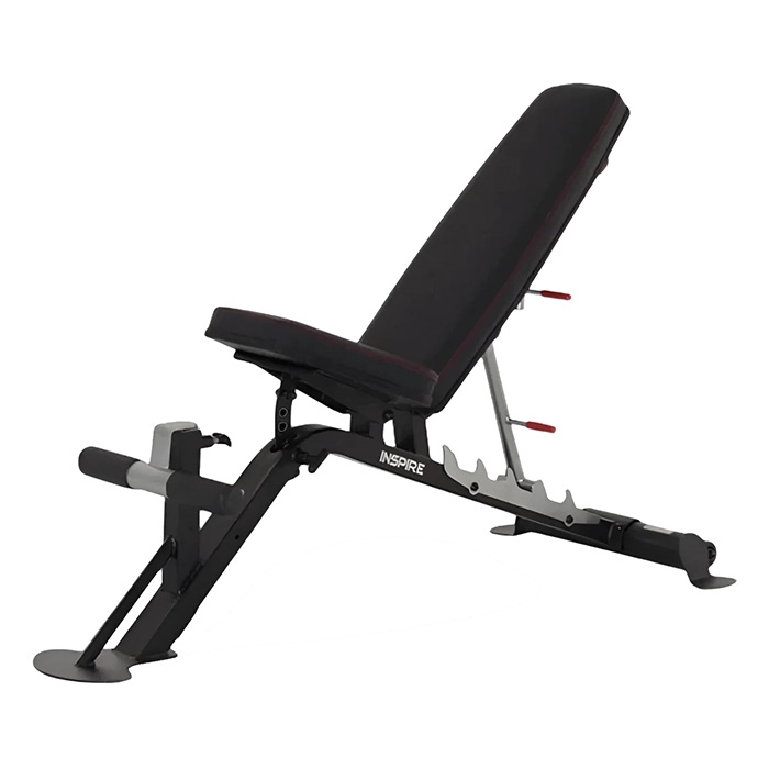Front view of the Inspire SCS Weight Bench set in a flat position Front view of the Inspire SCS Weight Bench set in a flat position