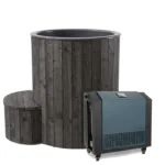 Front view of the SaunaLife S1BC Hot and Cold Immersion Tub in a modern outdoor setting