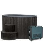 Front view of the SaunaLife S2BC 2 Person Hot and Cold immersion tub in a modern outdoor setting