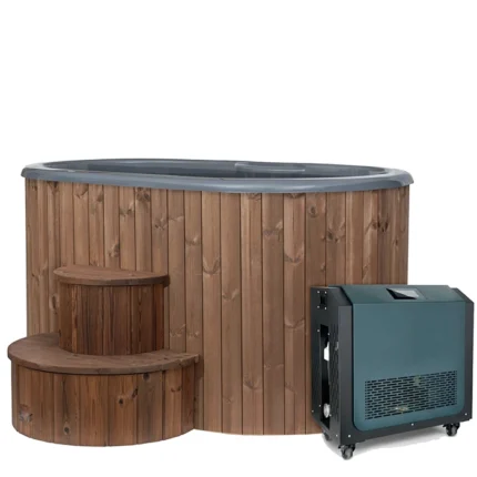 Front view of the SaunaLife S2NC Hot and Cold Immersion Tub in a modern outdoor setting