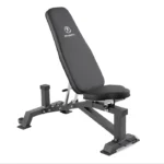 Marcy Deluxe Utility Bench set to an incline position with the preacher curl pad attached