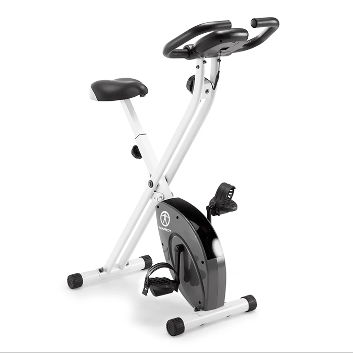 Marcy Foldable Upright Exercise Bike NS-652 Foldable Upright Exercise Bike in a compact home gym setting Marcy Foldable Upright Exercise Bike NS-652 Foldable Upright Exercise Bike in a compact home gym setting