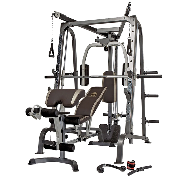 Marcy Smith Machine Cage System MD-9010G with Olympic bar and cable crossover pulleys Marcy Smith Machine Cage System MD-9010G with Olympic bar and cable crossover pulleys