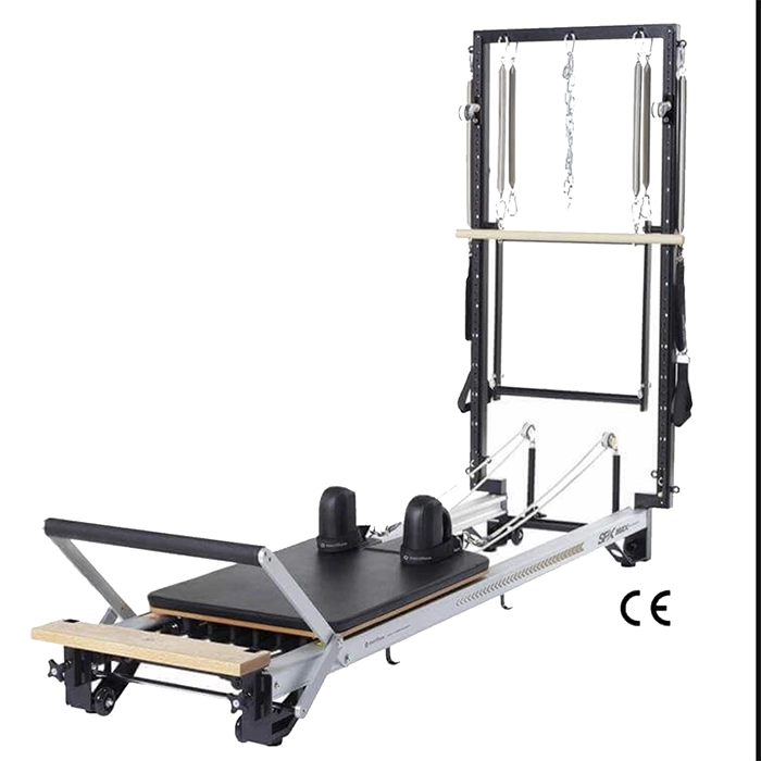 Merrithew SPX Max Plus Reformer Machine with vertical frame in a professional studio Merrithew SPX Max Plus Reformer Machine with vertical frame in a professional studio
