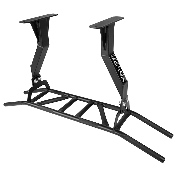 Multi-Grip Dual-Mount Pull-Up Bar in matte black with textured knurled handles Multi-Grip Dual-Mount Pull-Up Bar in matte black with textured knurled handles