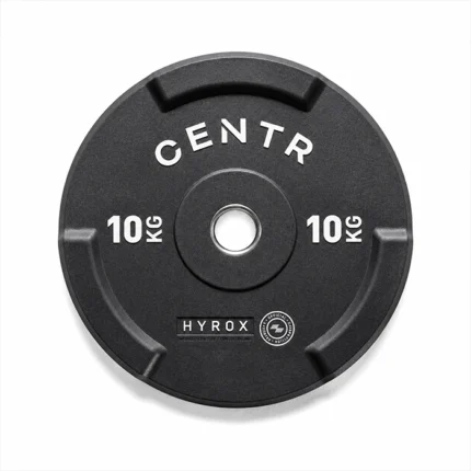 Official HYROX 10kg Edge Bumper Plate with weight markings visible on the edge