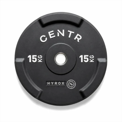 Official HYROX 15kg Edge Bumper Plate with weight markings visible on the edge