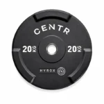 Official HYROX 20kg Edge Bumper Plate showing weight markings on the edge