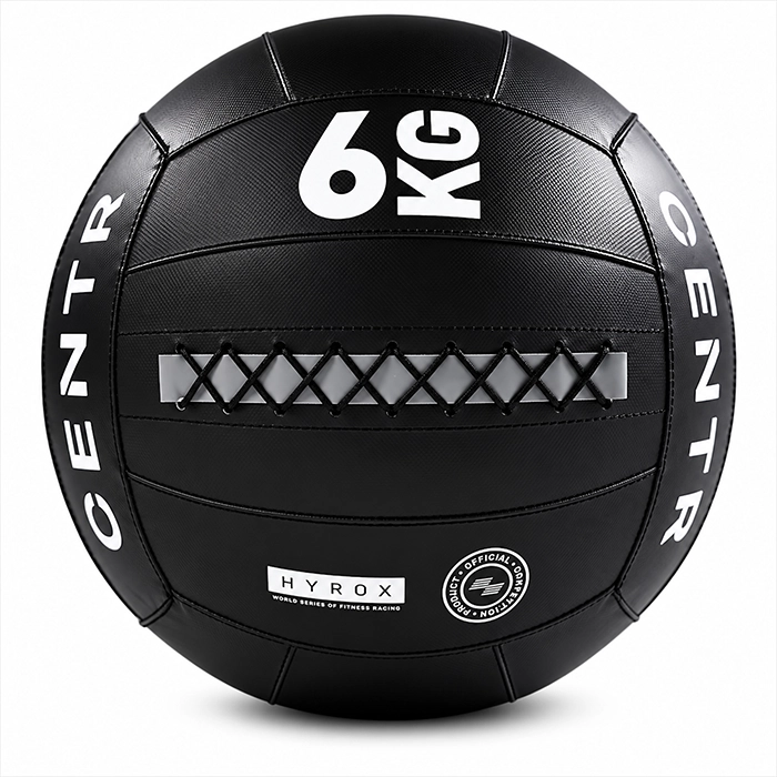 Official HYROX Competition Wall Ball 6 Kg with non-slip vinyl texture and visible weight markings Official HYROX Competition Wall Ball 6 Kg with non-slip vinyl texture and visible weight markings