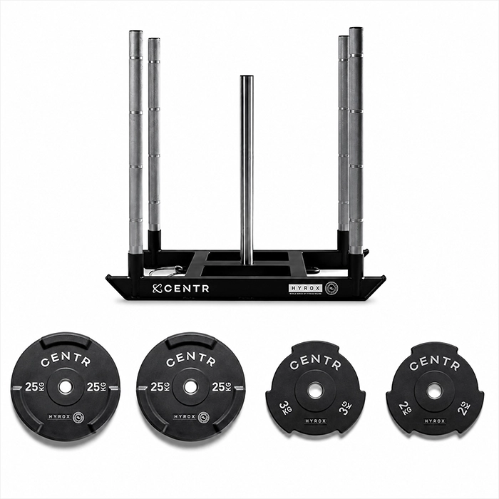 Official HYROX Womens Open Power Sled Open Bundle positioned on gym turf Official HYROX Womens Open Power Sled Open Bundle positioned on gym turf