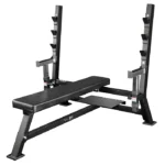 Olympic Flat Bench Press Racks Black with 12-gauge steel frame and tripod base