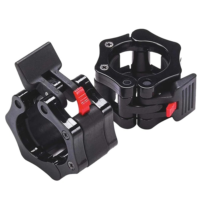 Pair of black Olympic Barbell Collars with a quick-release locking lever. Olympic Barbell Collars Black Pair of black Olympic Barbell Collars with a quick-release locking lever. Olympic Barbell Collars Black