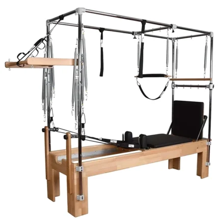Premium Cadillac Reformer Private Pilates Machine with solid beechwood base and stainless steel tower