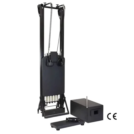 SPX Max Reformer Onyx Bundle Vertical Stand in black with tall box and vertical stand