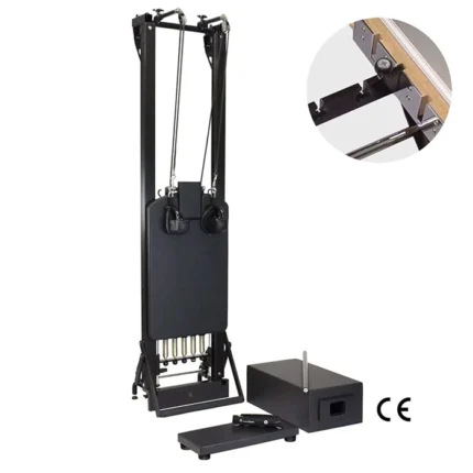 SPX Max Reformer Onyx Vertical Stand Bundle in sleek black with vertical stand for storage