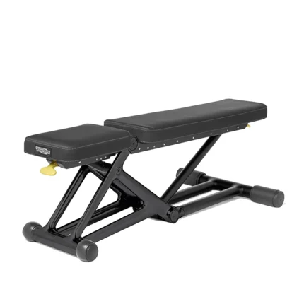 Technogym Bench Personal Black featuring a polished silver frame and black upholstery