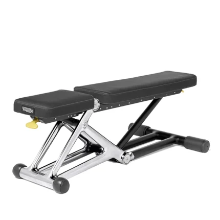 Technogym Bench Personal Chrome featuring a polished silver frame and black upholstery