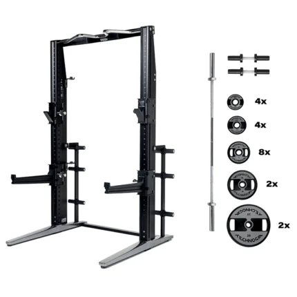 Technogym Rack Personal Chrome Bundle featuring the polished rack and full set of 115kg weights