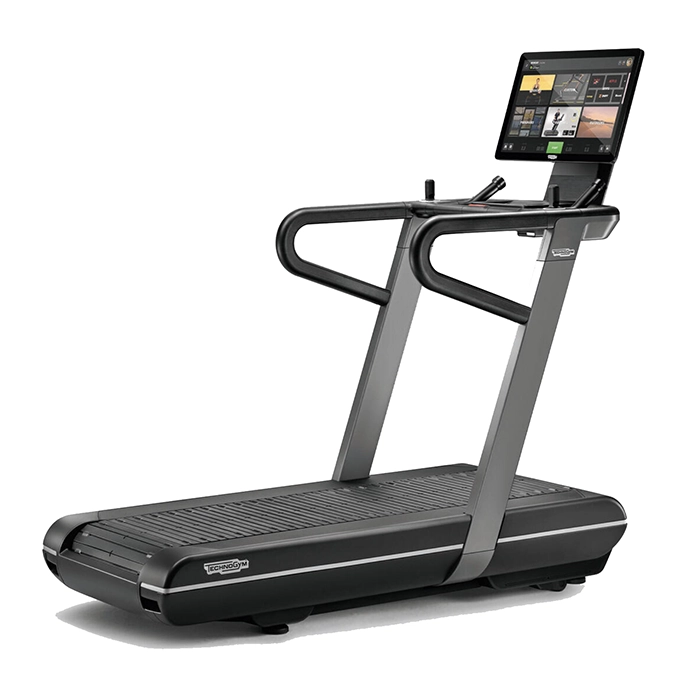 Technogym Run HIIT Treadmill with 27-inch HD display in a luxury home gym cardio Technogym Run HIIT Treadmill with 27-inch HD display in a luxury home gym cardio