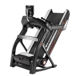 The BowFlex 10 Treadmill JRNY in its folded, upright position, demonstrating its space-saving SoftDrop feature