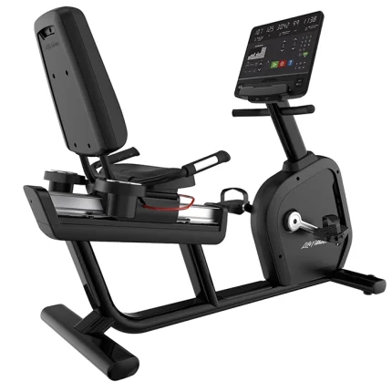 The Life Fitness Club Series Plus Recumbent Lifecycle SL, showcasing its comfortable recumbent design and console
