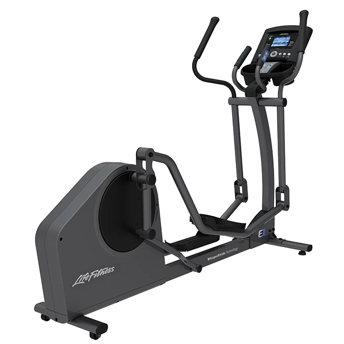 The Life Fitness Elliptical E1 Go Console Cross-Trainer, showcasing its sleek design and console The Life Fitness Elliptical E1 Go Console Cross-Trainer, showcasing its sleek design and console